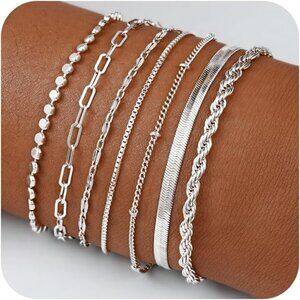🆕 Sufope Dainty Laying Bracelets Women Silver 14K Adjustable Stackable jewelry